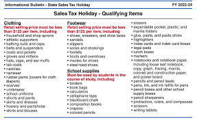 Sales Tax Holiday Qualifying Items 